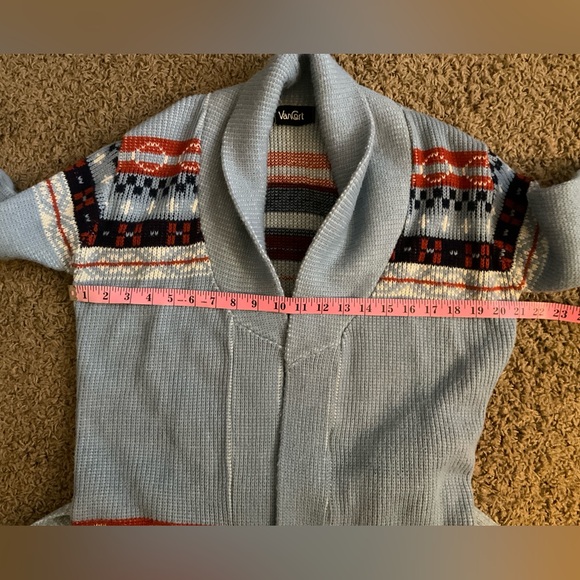 Genuine Vintage 1970’s VanCort Blue Patterned Cardigan, Original Belt, Boho, Fab - Picture 7 of 10